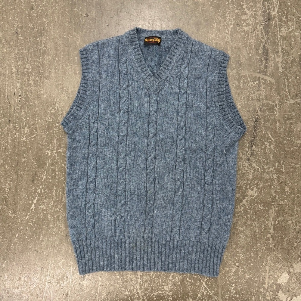 Botany 500 Sweater Vest Women Large Blue Excellent Cable Knit V-Neck Vintage